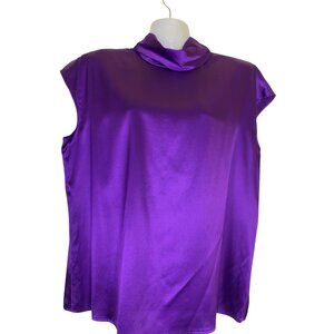 Coldwater Creek Purple Satin Sleeveless Mock Neck Blouse Size 14 Silk Blend Y2K